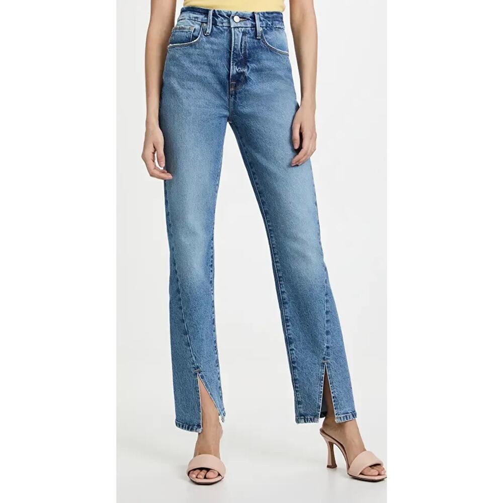 Good American Light Blue Split-Hem Skinny Jeans